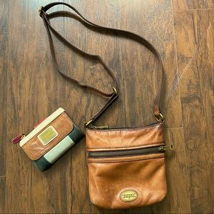 Fossil leather wallet + crossbody bag